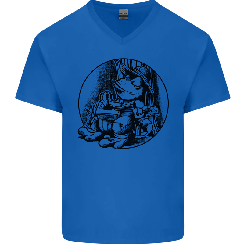 A Chilled Frog Playing the Guitar Guitarist Mens V-Neck Cotton T-Shirt Royal Blue