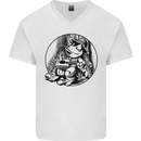 A Chilled Frog Playing the Guitar Guitarist Mens V-Neck Cotton T-Shirt White