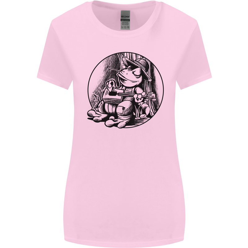 A Chilled Frog Playing the Guitar Guitarist Womens Wider Cut T-Shirt Light Pink