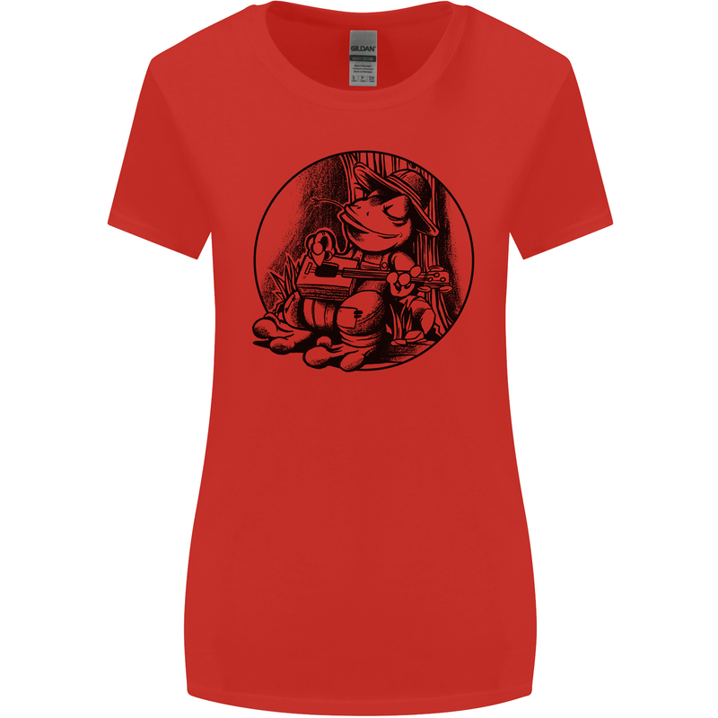 A Chilled Frog Playing the Guitar Guitarist Womens Wider Cut T-Shirt Red