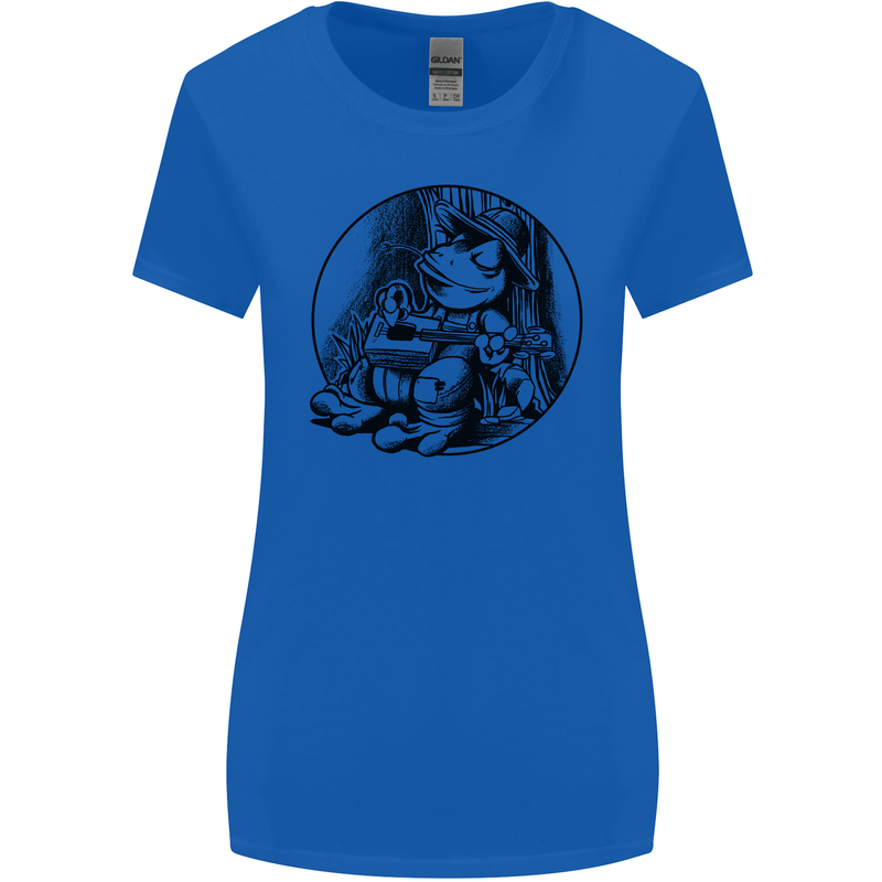 A Chilled Frog Playing the Guitar Guitarist Womens Wider Cut T-Shirt Royal Blue