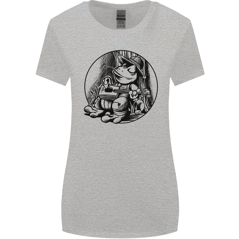 A Chilled Frog Playing the Guitar Guitarist Womens Wider Cut T-Shirt Sports Grey