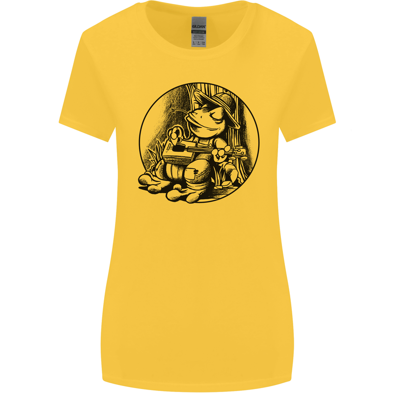 A Chilled Frog Playing the Guitar Guitarist Womens Wider Cut T-Shirt Yellow