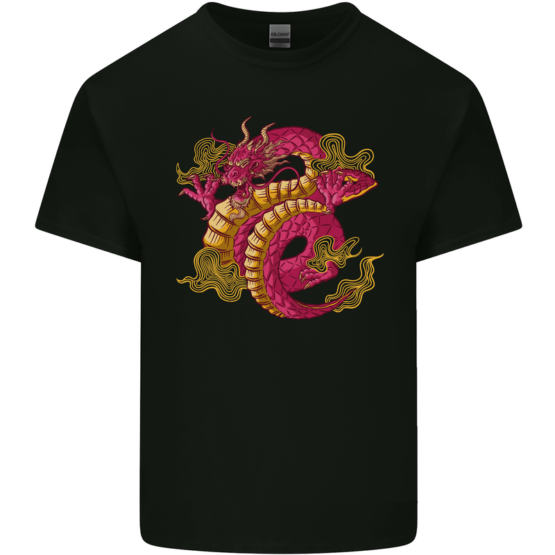 A Chinese Dragon Mens Cotton T-Shirt Tee Top Black