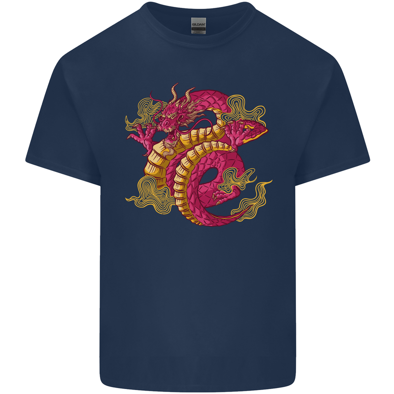A Chinese Dragon Mens Cotton T-Shirt Tee Top Navy Blue