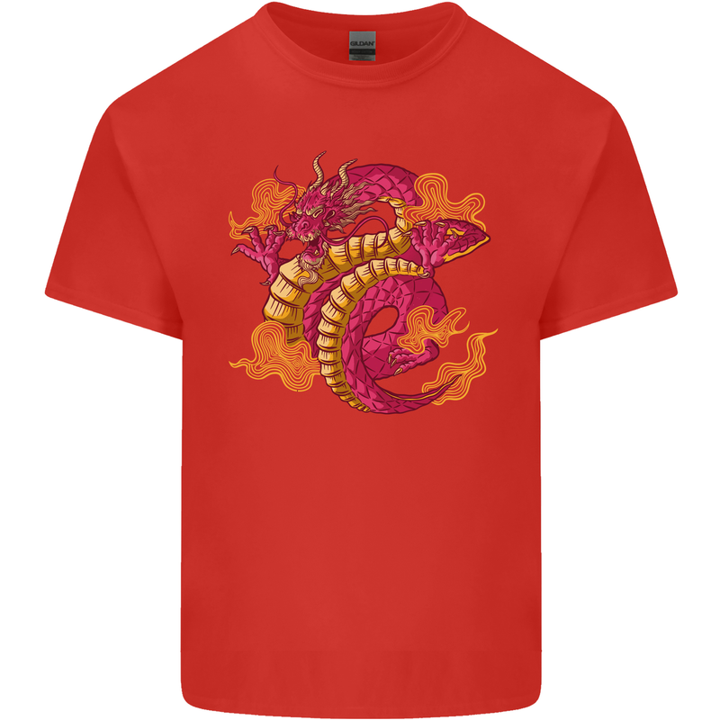 A Chinese Dragon Mens Cotton T-Shirt Tee Top Red