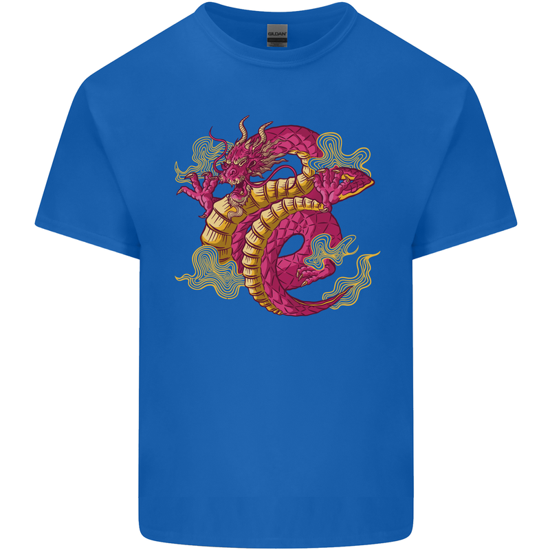 A Chinese Dragon Mens Cotton T-Shirt Tee Top Royal Blue