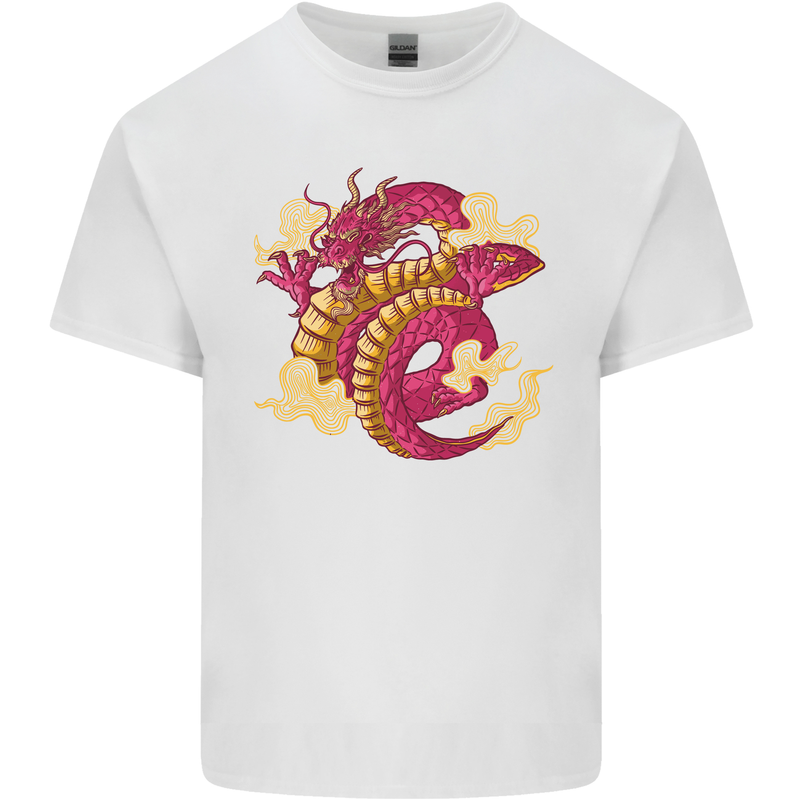 A Chinese Dragon Mens Cotton T-Shirt Tee Top White