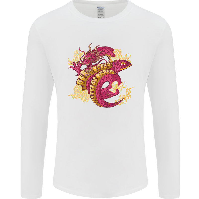 A Chinese Dragon Mens Long Sleeve T-Shirt White