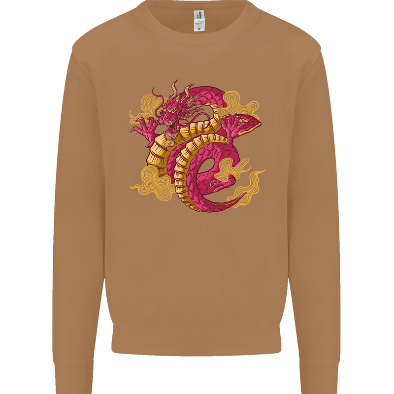 A Chinese Dragon Mens Sweatshirt Jumper Caramel Latte