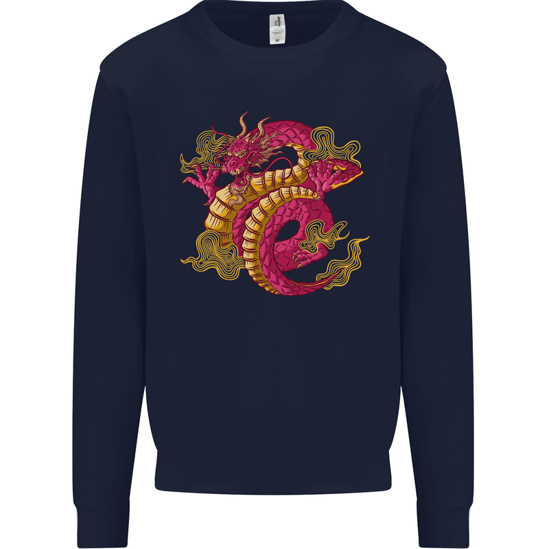 A Chinese Dragon Mens Sweatshirt Jumper Navy Blue