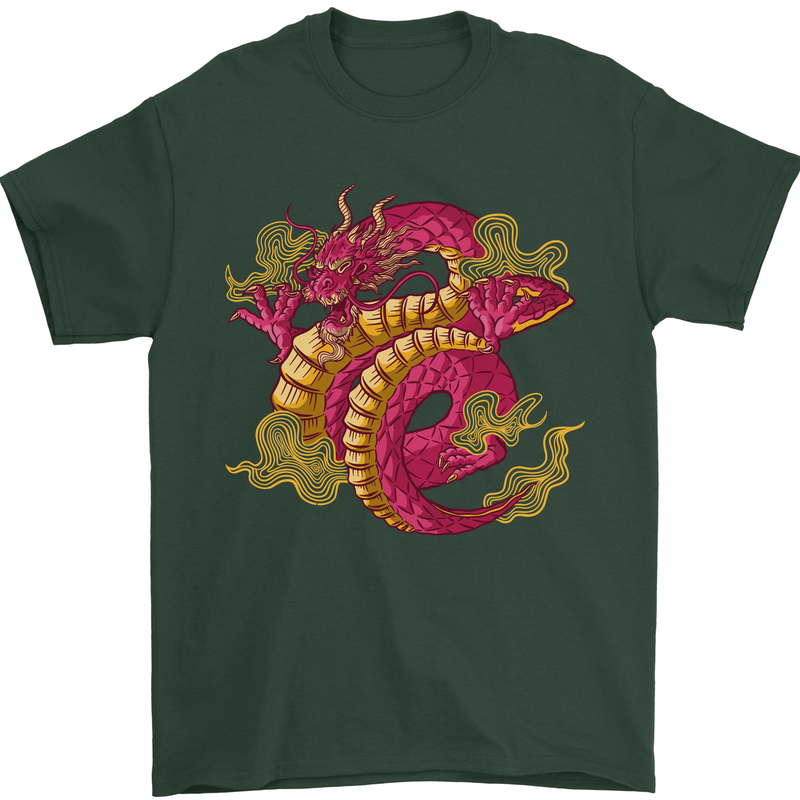 A Chinese Dragon Mens T-Shirt Cotton Gildan Forest Green