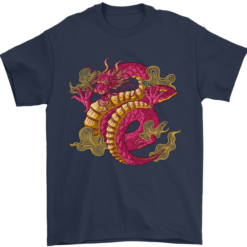 A Chinese Dragon Mens T-Shirt Cotton Gildan Navy Blue