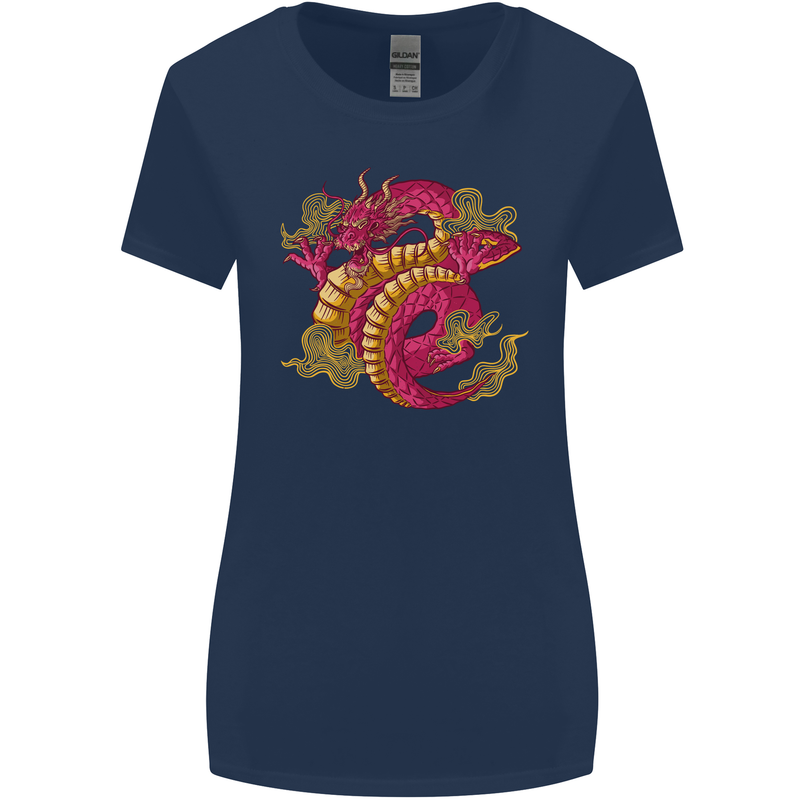 A Chinese Dragon Womens Wider Cut T-Shirt Navy Blue