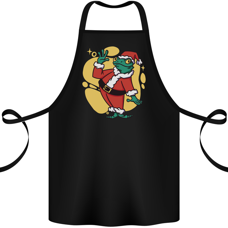 A Christmas Frog Dressed as Santa Claus Cotton Apron 100% Organic Black