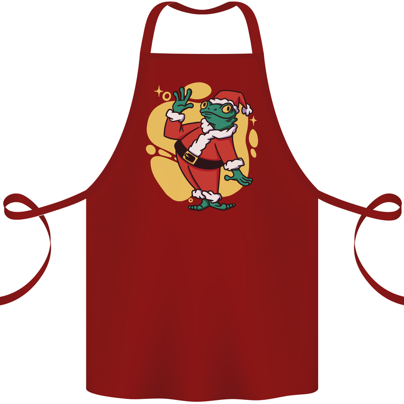 A Christmas Frog Dressed as Santa Claus Cotton Apron 100% Organic Maroon