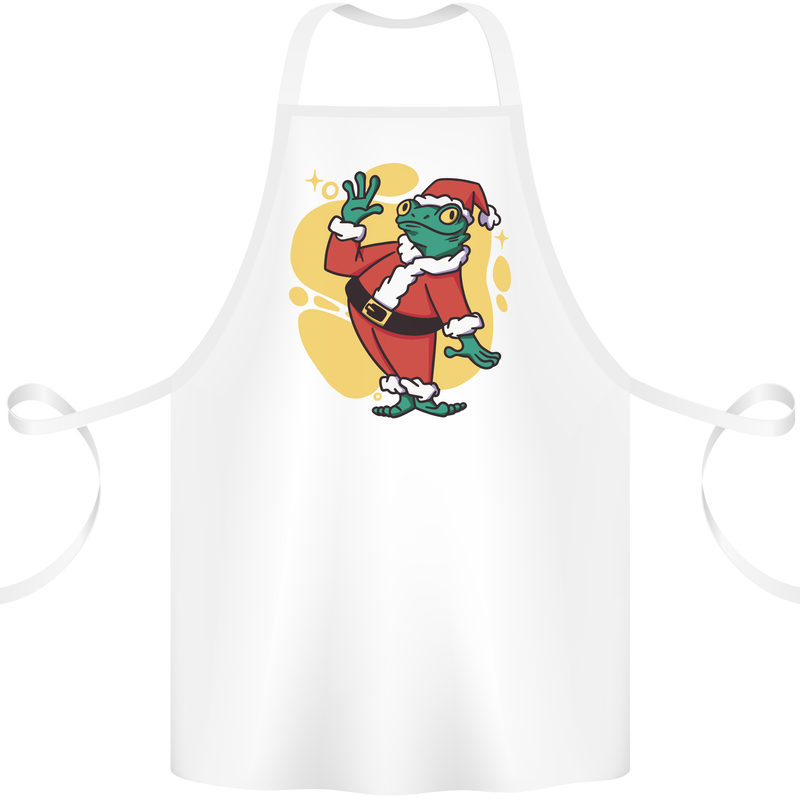 A Christmas Frog Dressed as Santa Claus Cotton Apron 100% Organic White