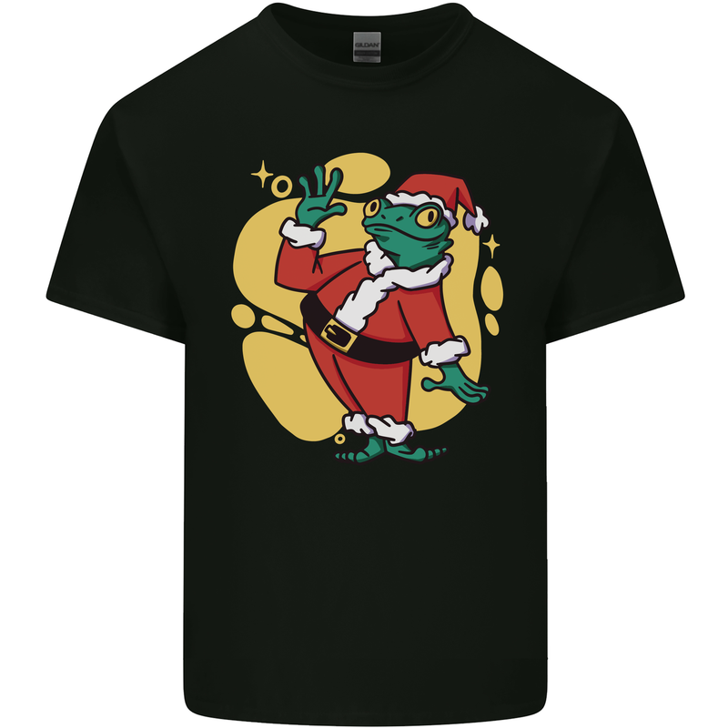A Christmas Frog Dressed as Santa Claus Mens Cotton T-Shirt Tee Top Black