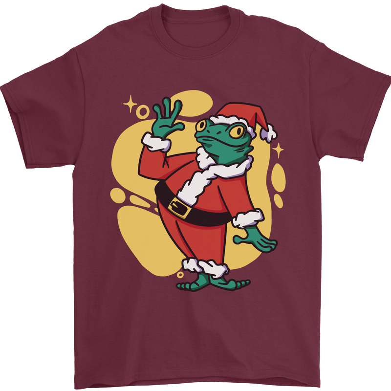 A Christmas Frog Dressed as Santa Claus Mens T-Shirt 100% Cotton Maroon