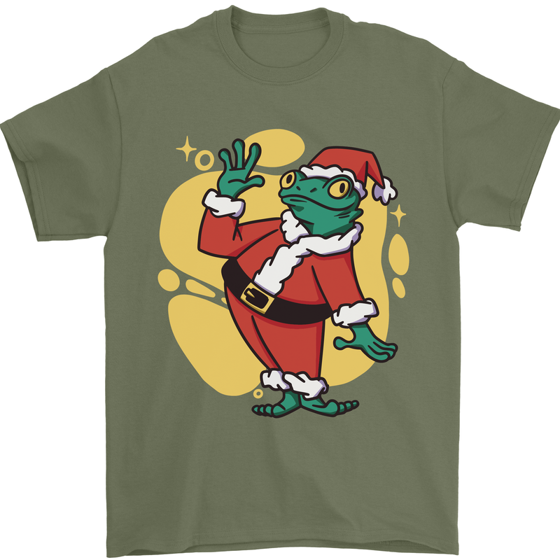 A Christmas Frog Dressed as Santa Claus Mens T-Shirt 100% Cotton Military Green