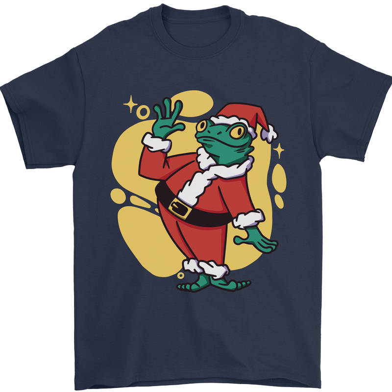 A Christmas Frog Dressed as Santa Claus Mens T-Shirt 100% Cotton Navy Blue