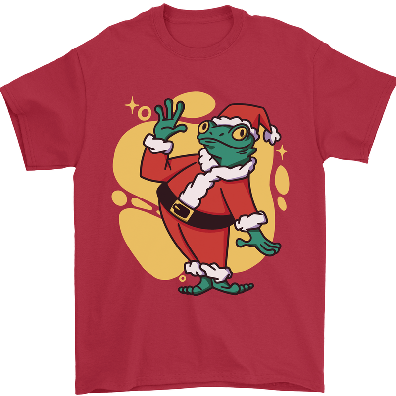 A Christmas Frog Dressed as Santa Claus Mens T-Shirt 100% Cotton Red