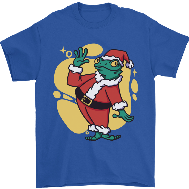 A Christmas Frog Dressed as Santa Claus Mens T-Shirt 100% Cotton Royal Blue