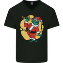 A Christmas Frog Dressed as Santa Claus Mens V-Neck Cotton T-Shirt Black