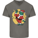 A Christmas Frog Dressed as Santa Claus Mens V-Neck Cotton T-Shirt Charcoal