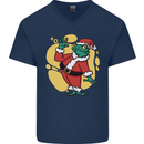 A Christmas Frog Dressed as Santa Claus Mens V-Neck Cotton T-Shirt Navy Blue