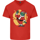 A Christmas Frog Dressed as Santa Claus Mens V-Neck Cotton T-Shirt Red