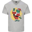 A Christmas Frog Dressed as Santa Claus Mens V-Neck Cotton T-Shirt Sports Grey