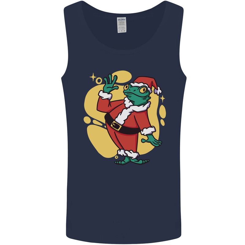 A Christmas Frog Dressed as Santa Claus Mens Vest Tank Top Navy Blue