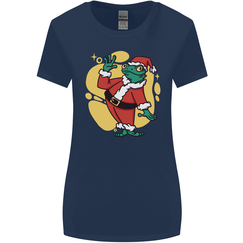 A Christmas Frog Dressed as Santa Claus Womens Wider Cut T-Shirt Navy Blue