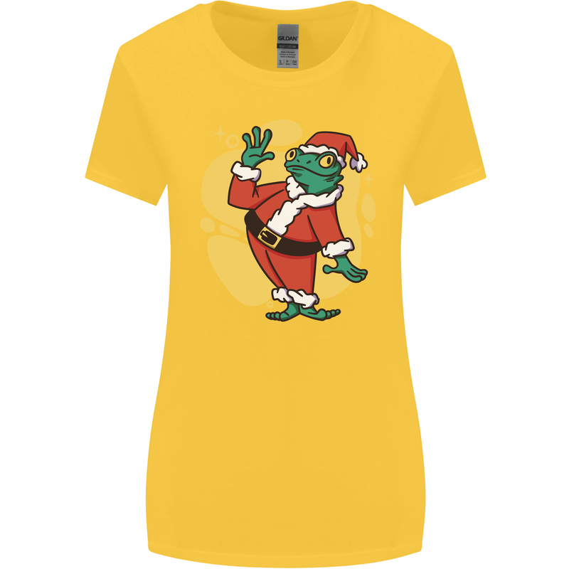 A Christmas Frog Dressed as Santa Claus Womens Wider Cut T-Shirt Yellow