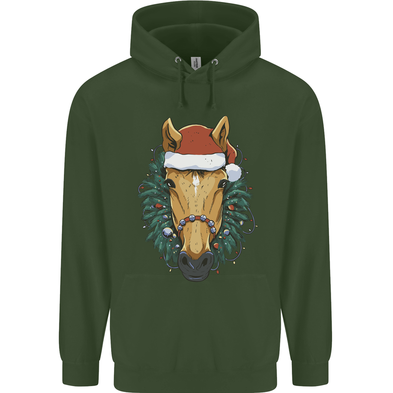 A Christmas Horse Equestrian Childrens Kids Hoodie Forest Green