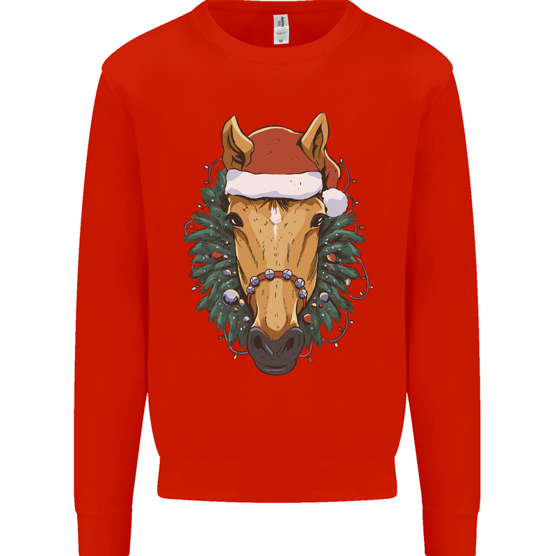 A Christmas Horse Equestrian Kids Sweatshirt Jumper Bright Red