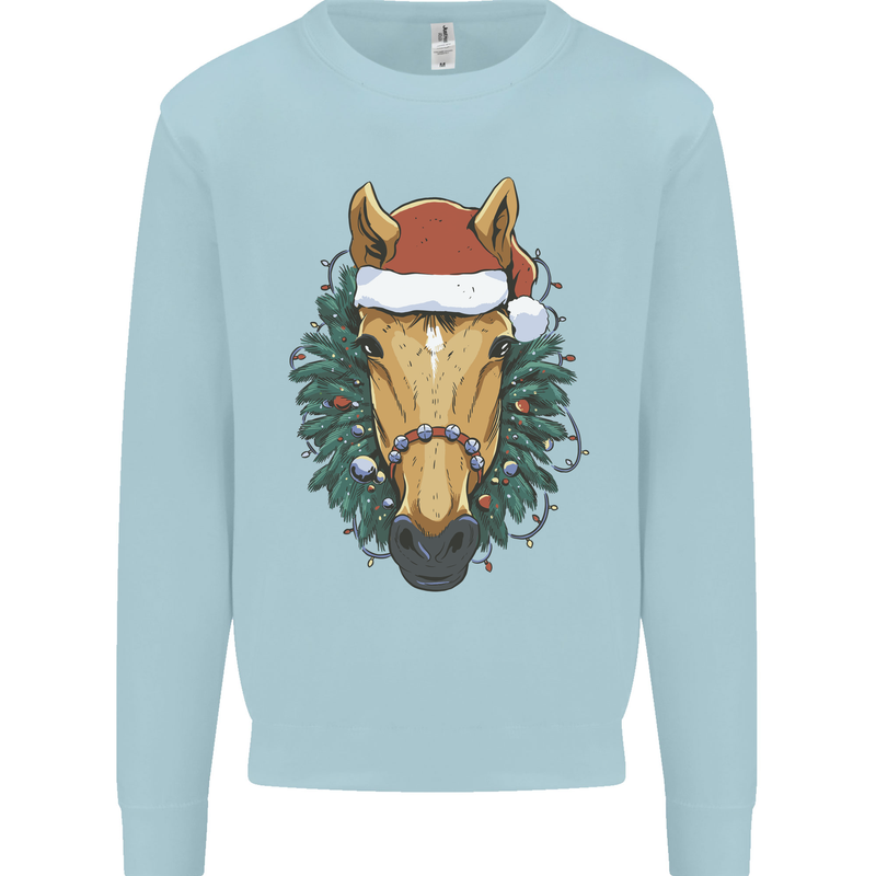 A Christmas Horse Equestrian Kids Sweatshirt Jumper Light Blue