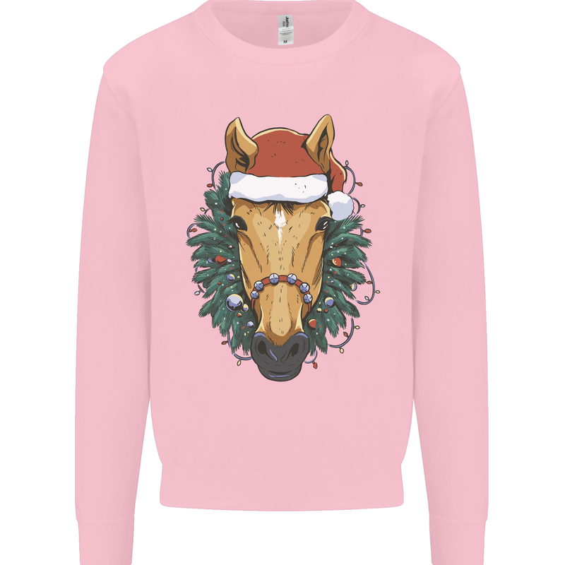 A Christmas Horse Equestrian Kids Sweatshirt Jumper Light Pink