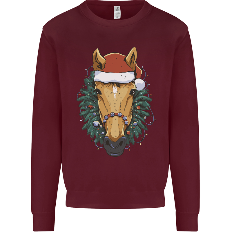 A Christmas Horse Equestrian Kids Sweatshirt Jumper Maroon