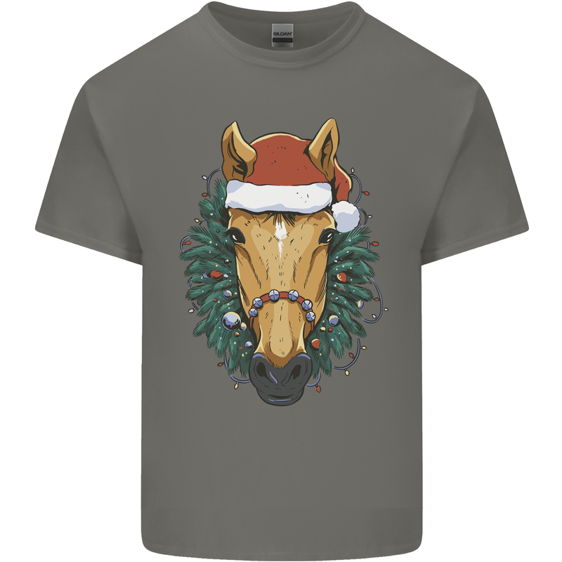 A Christmas Horse Equestrian Kids T-Shirt Childrens Charcoal