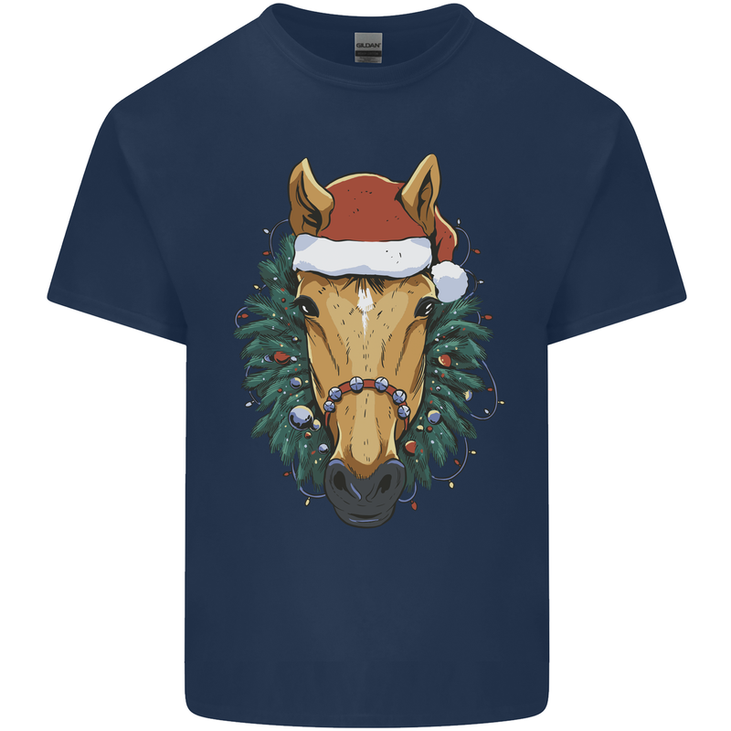 A Christmas Horse Equestrian Kids T-Shirt Childrens Navy Blue