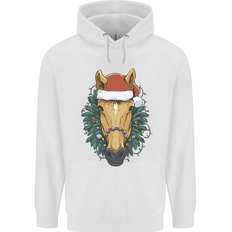 A Christmas Horse Equestrian Mens 80% Cotton Hoodie White