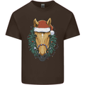 A Christmas Horse Equestrian Mens Cotton T-Shirt Tee Top Dark Chocolate