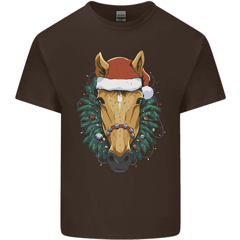 A Christmas Horse Equestrian Mens Cotton T-Shirt Tee Top Dark Chocolate