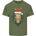 A Christmas Horse Equestrian Mens Cotton T-Shirt Tee Top Military Green