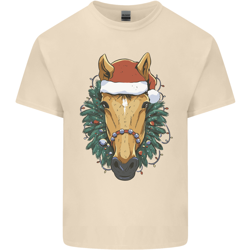 A Christmas Horse Equestrian Mens Cotton T-Shirt Tee Top Natural