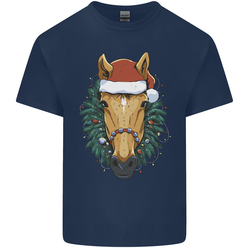 A Christmas Horse Equestrian Mens Cotton T-Shirt Tee Top Navy Blue