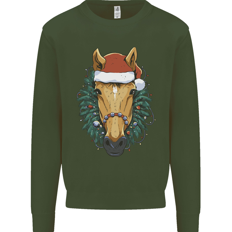 A Christmas Horse Equestrian Mens Sweatshirt Jumper Forest Green