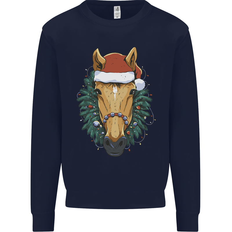 A Christmas Horse Equestrian Mens Sweatshirt Jumper Navy Blue
